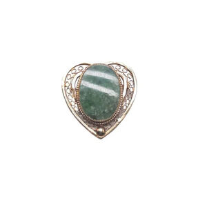 Catamore 1/20 12k Gold Filled Green Stone Heart Filigree Brooch Pin Vintage
